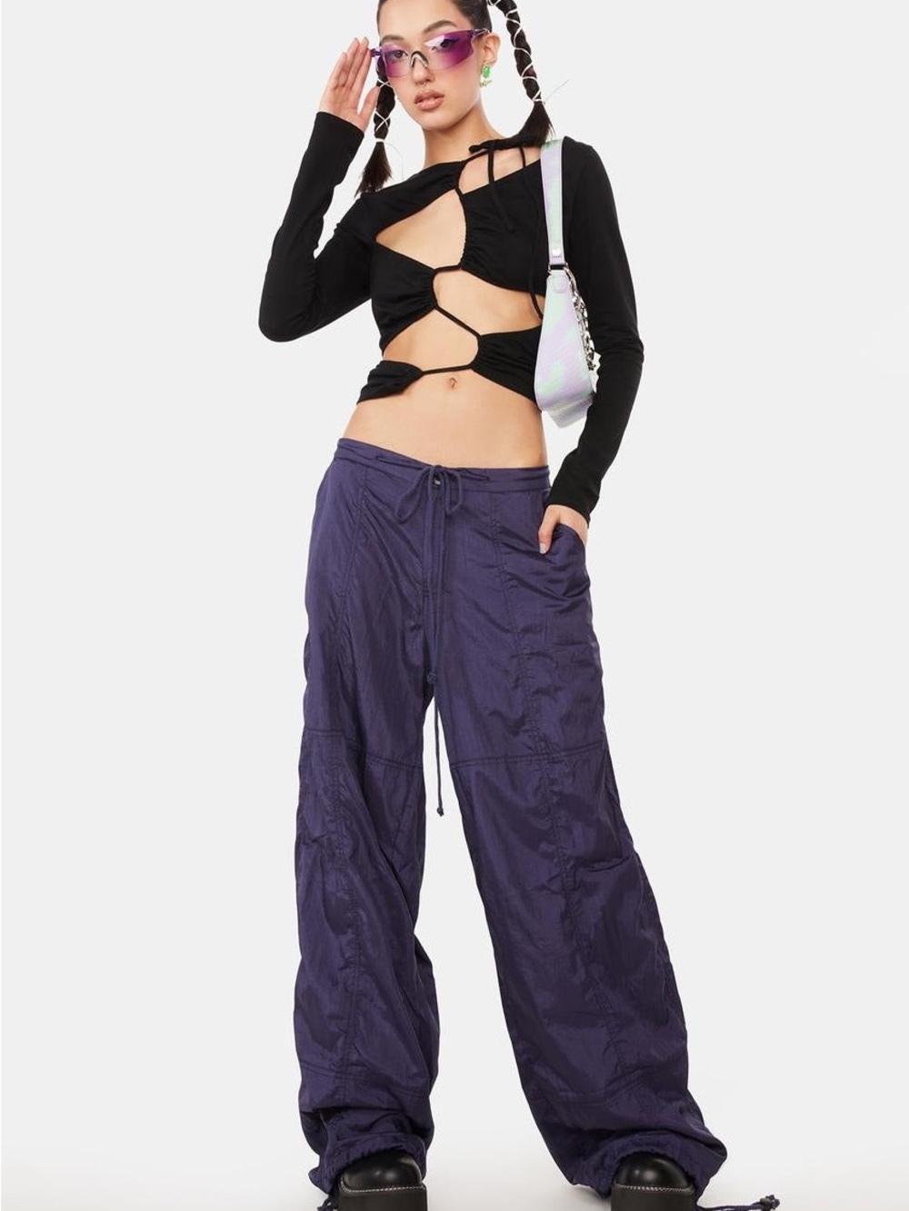 Dolls Kill Motel Wide Leg Parachute Pants Small